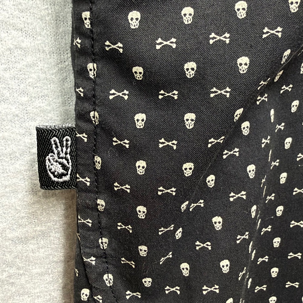 John Varvatos USA Mens Skull Crossbones Print Button Down Shirt Black Large